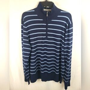 Brooks Brothers Quarter Zip Navy Striped Long Sleeve Fine Merino Wool Sz XL